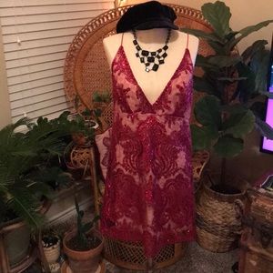 Free People Raspberry Sparkle Glitter Dress Shirt